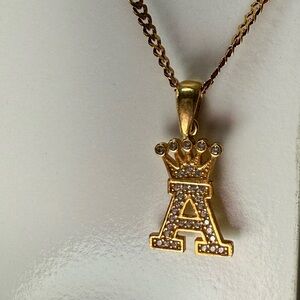 Gold Crown Initial A Pendant Necklace